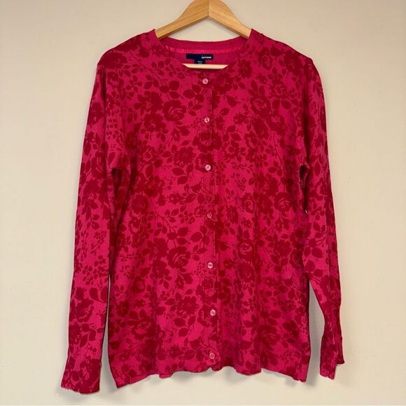 NWT Pink Floral Cardigan Sweater Women’s XL Fuchsia Button Up Professional Work - Picture 1 of 8